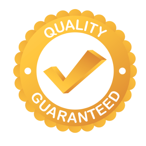 A quality guaranteed sticker with a check mark in the center.