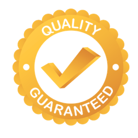 A quality guaranteed sticker with a check mark in the center.