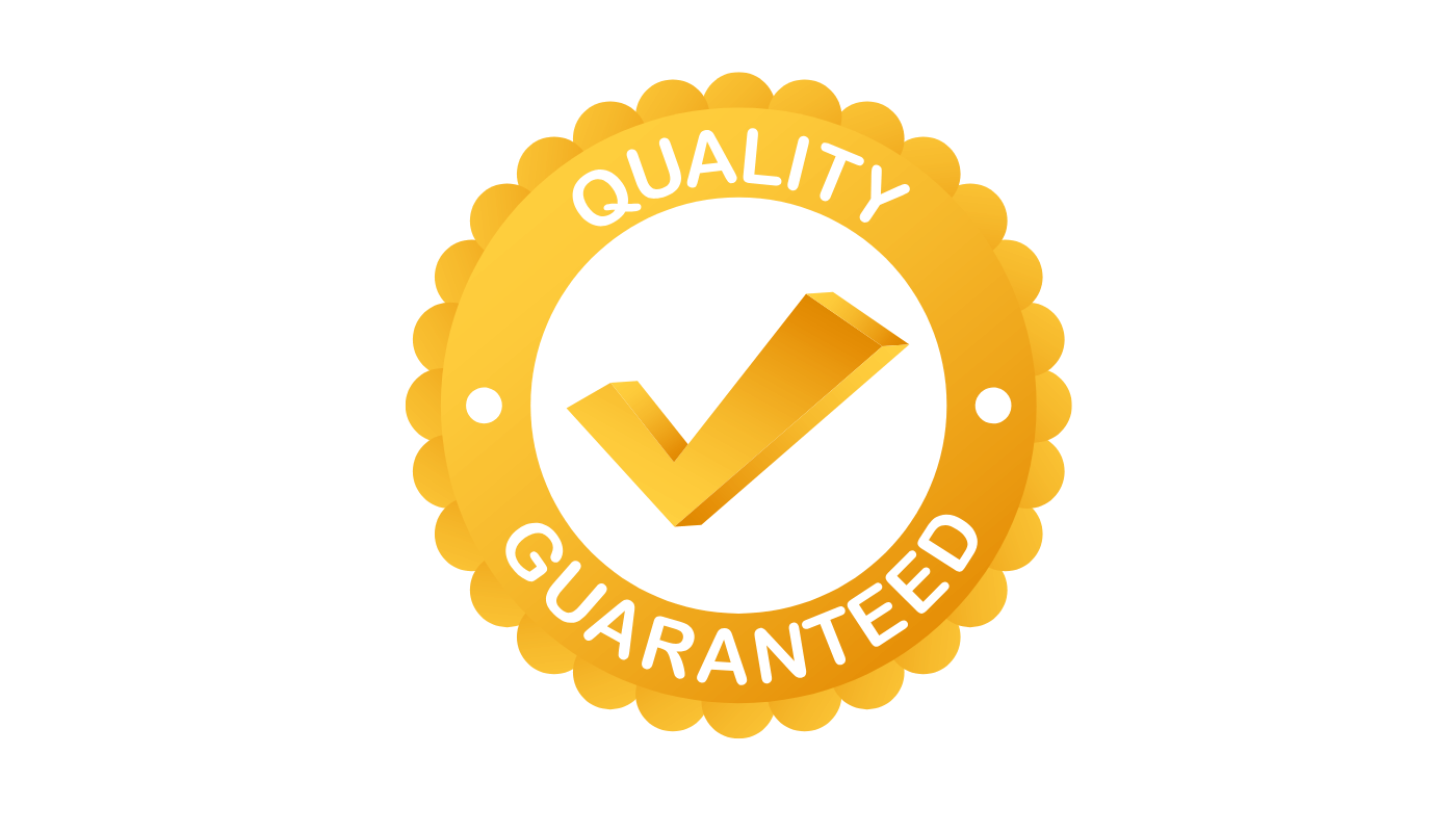 A quality guaranteed sticker with a check mark in the center.
