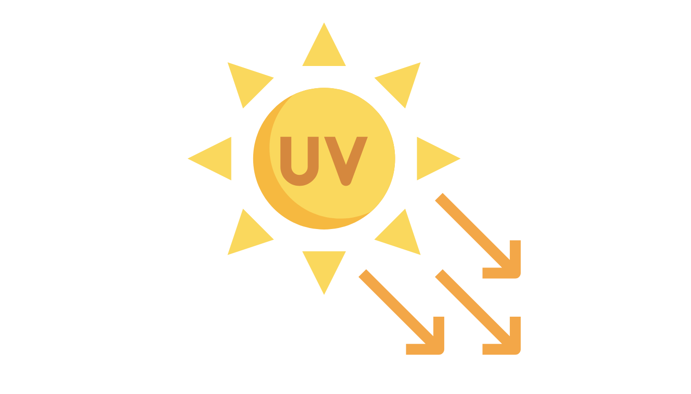 An icon of a sun with uv rays coming out of it.