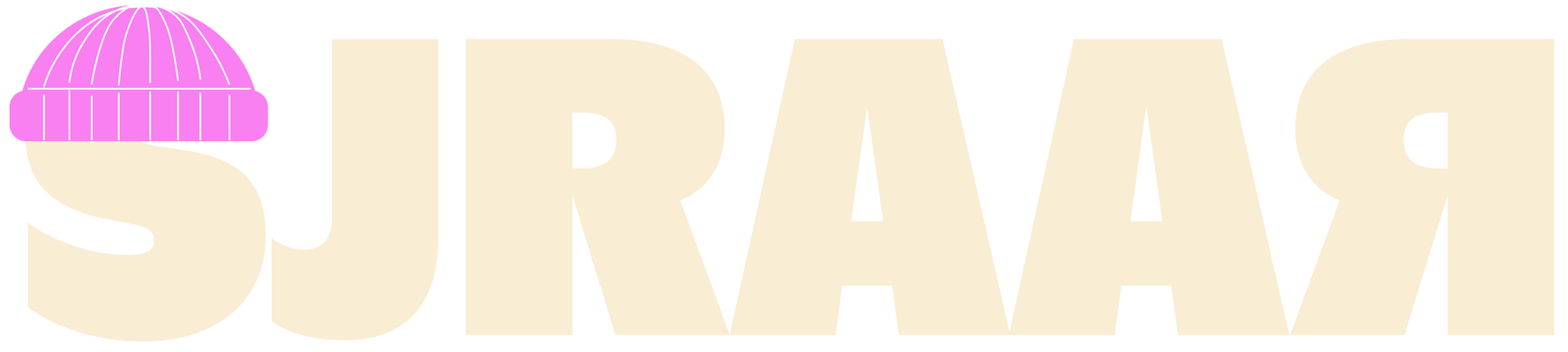Een lichtbeige logo met de tekst 