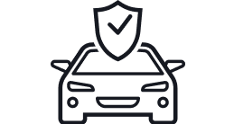 Line icon of a car with a shield and checkmark above it, indicating vehicle protection or safety. | Lee Rollins Firestone