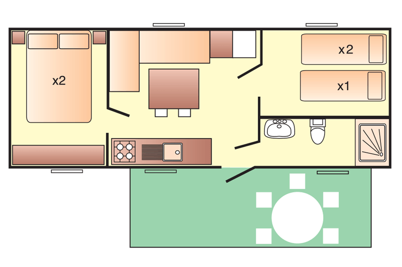 piantina di un alloggio per campeggiatori
