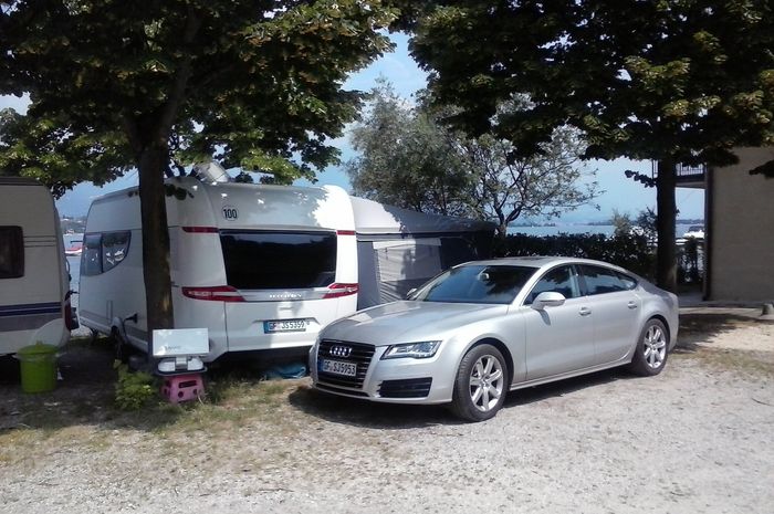 motorhome and Audi on the campsite
