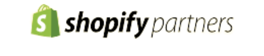 A logo for shopify partners with a green shopping bag