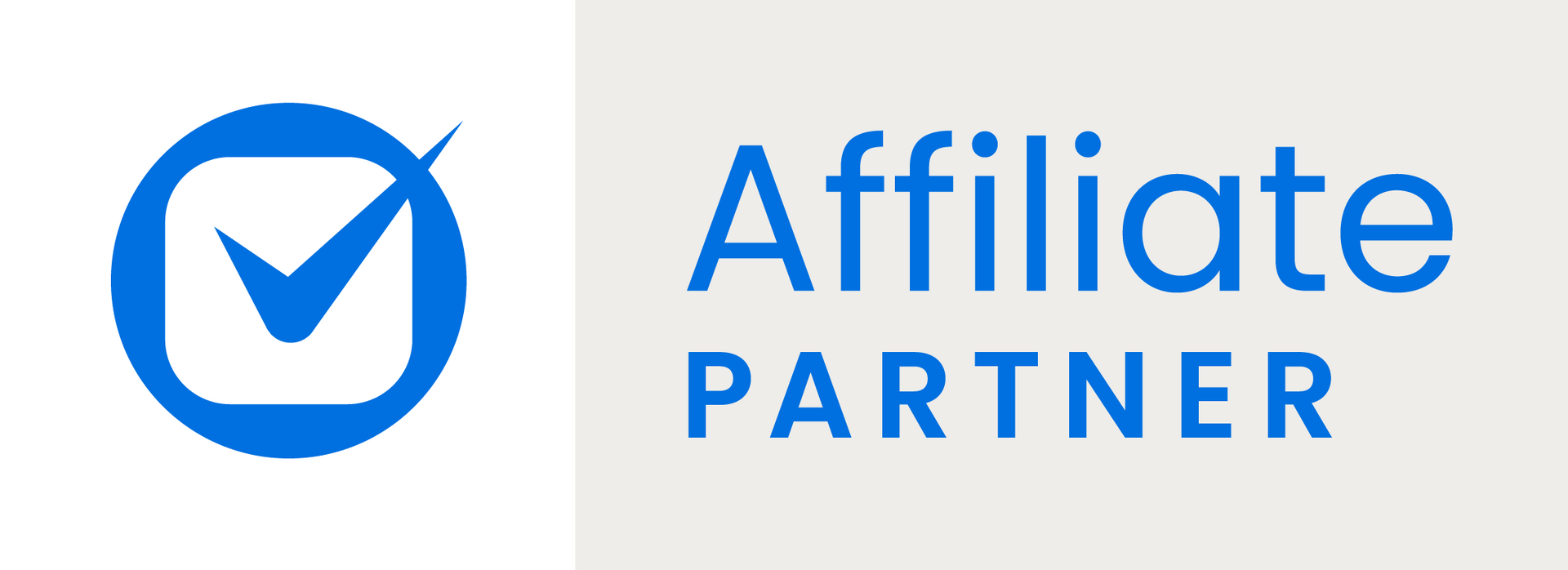 The affiliate partner logo has a check mark in a blue circle.