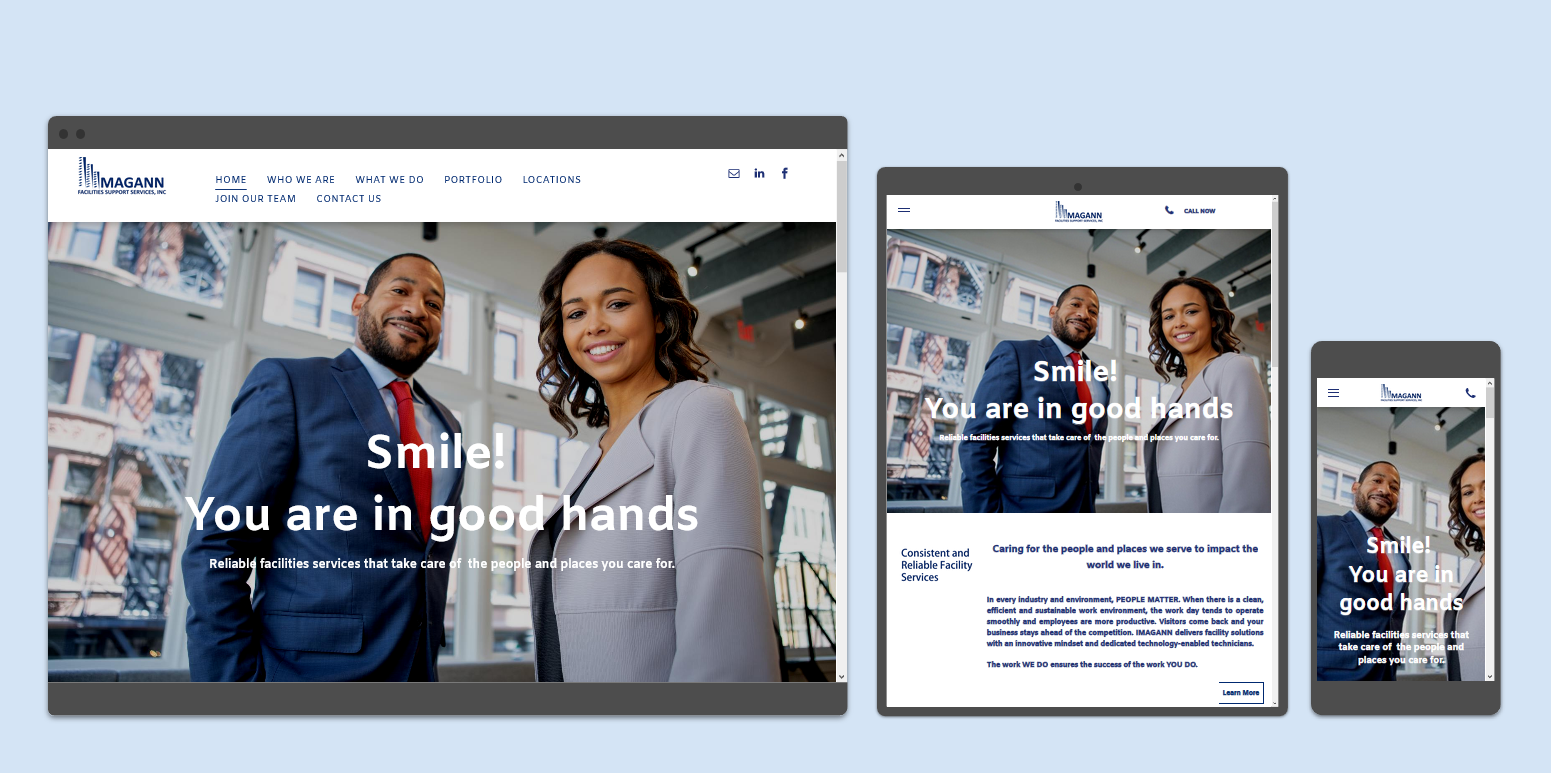 A group of people are standing next to each other on a website.