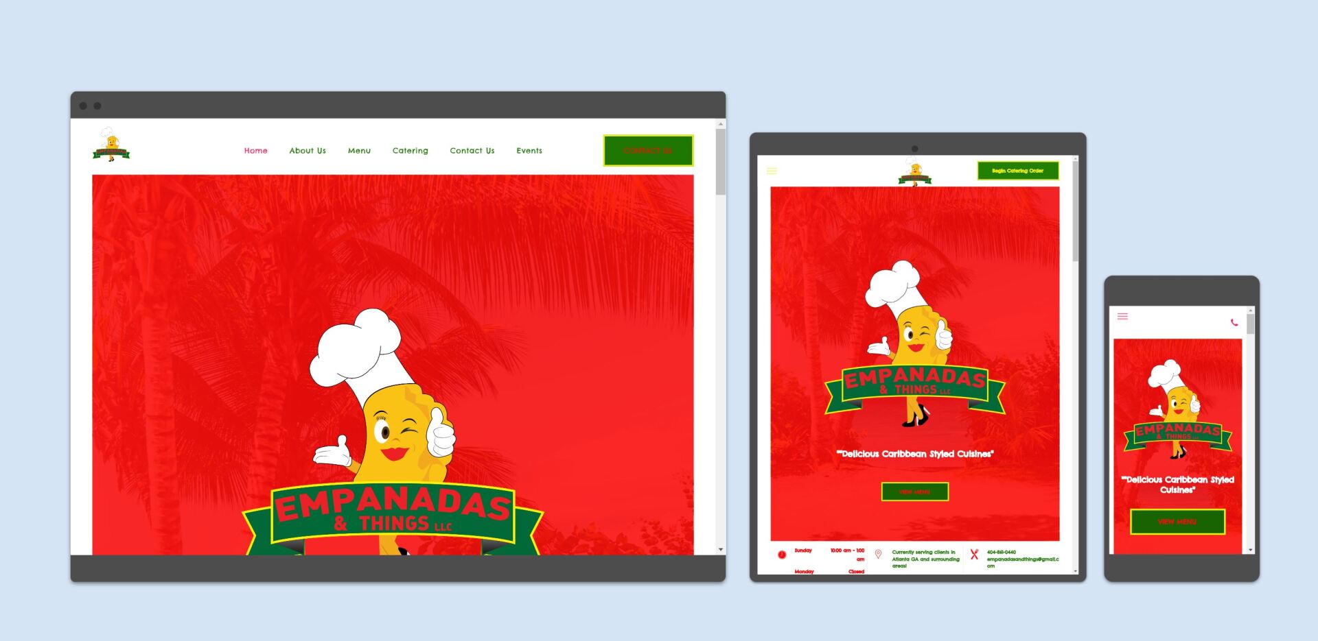 A website is displayed on a computer , tablet , and cell phone.