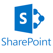 A blue sharepoint logo on a white background