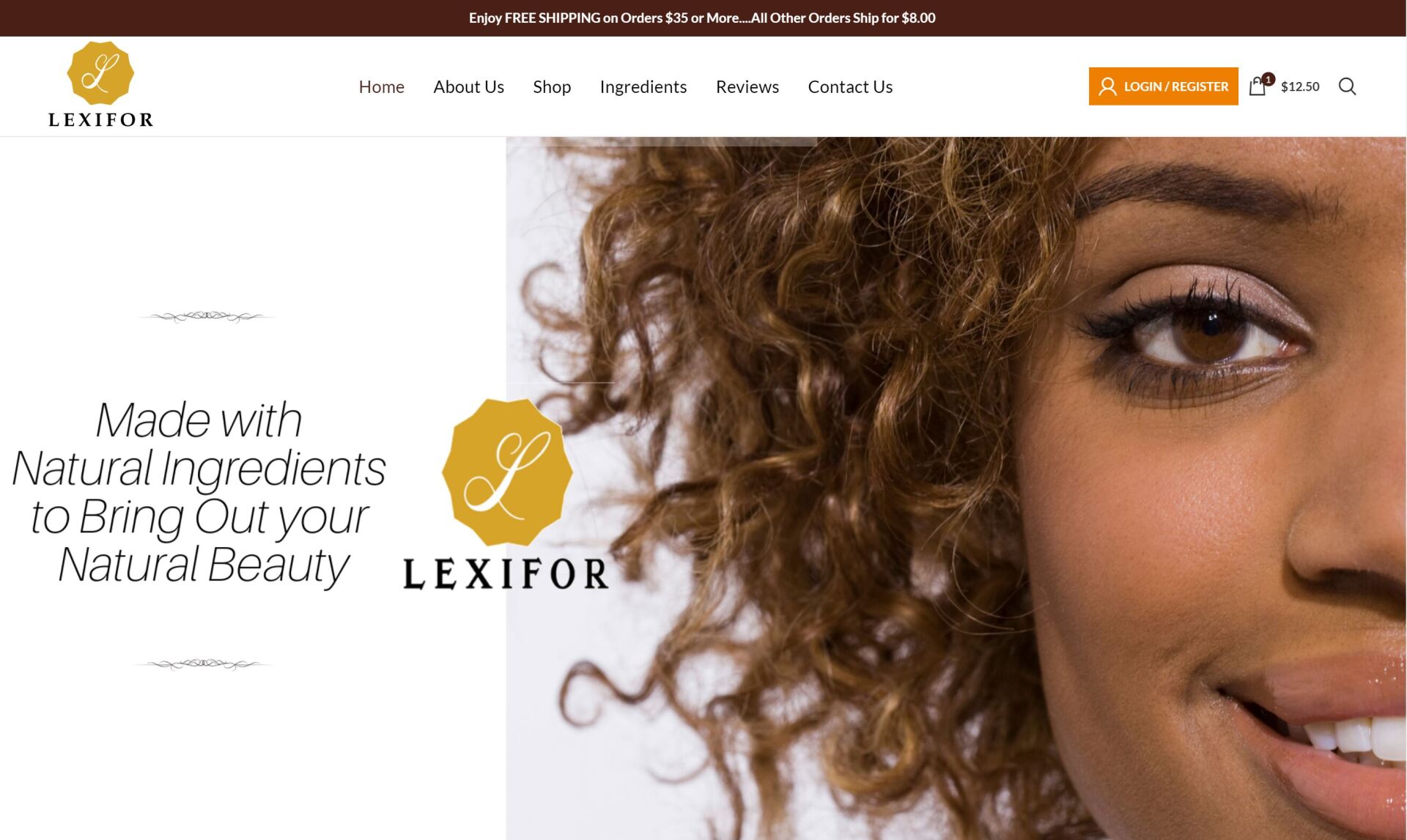 A close up of a woman 's face with curly hair on a website.