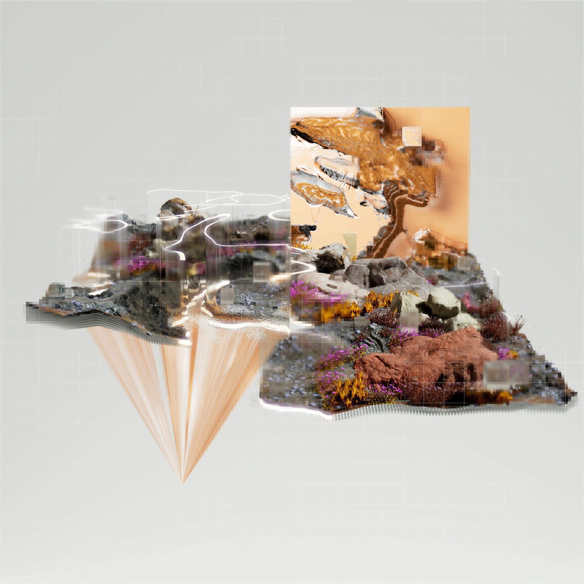 A collage of images of a landscape with a tree in the middle.