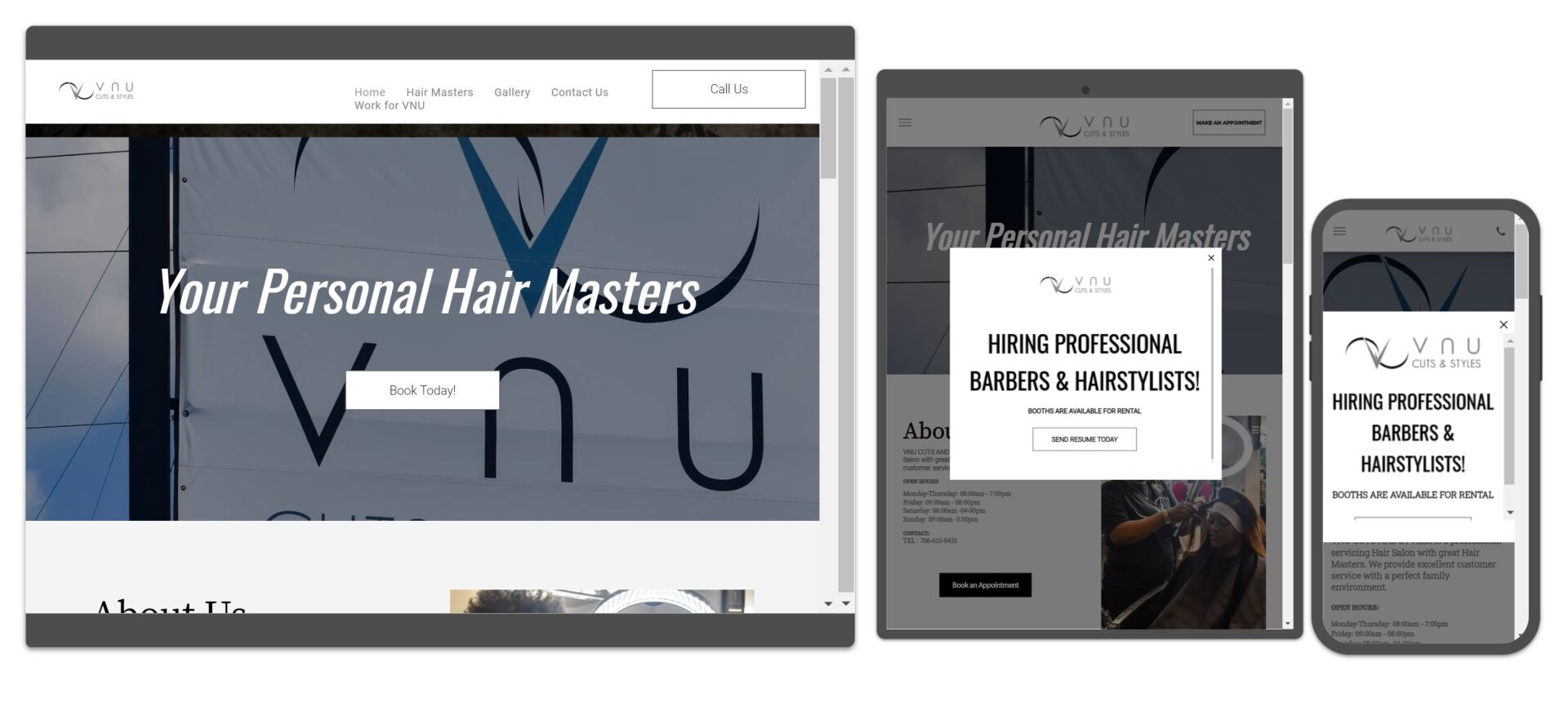 A screenshot of a website on a tablet , phone , and computer.