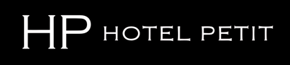 Logotipo HP HOTEL PETIT sobre fondo negro.