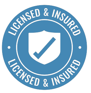 A blue badge that says licensed and insured