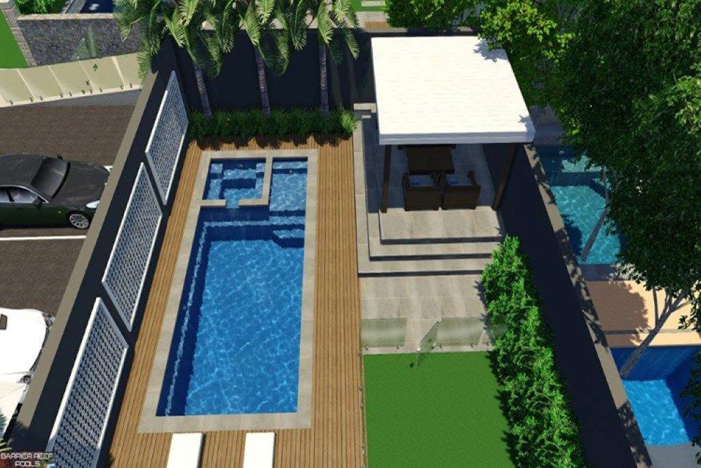 A Picture of a Medium Swimming Pool of a Brooklyn Slimline Pool & Spa Combo 7.2m x 3.5m — SJ Pools and Concreting in Dubbo, NSW