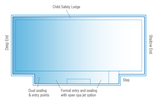 A Diagram drawing of a Medium Venice Pool 7.6m x 4.4m — SJ Pools and Concreting in Dubbo, NSW
