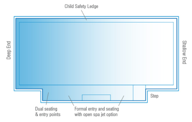 A Diagram drawing of a Medium Venice Pool 8.5m x 4.4m — SJ Pools and Concreting in Dubbo, NSW