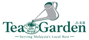 A corporate logo of Tea Garden Restaurant in green and grey