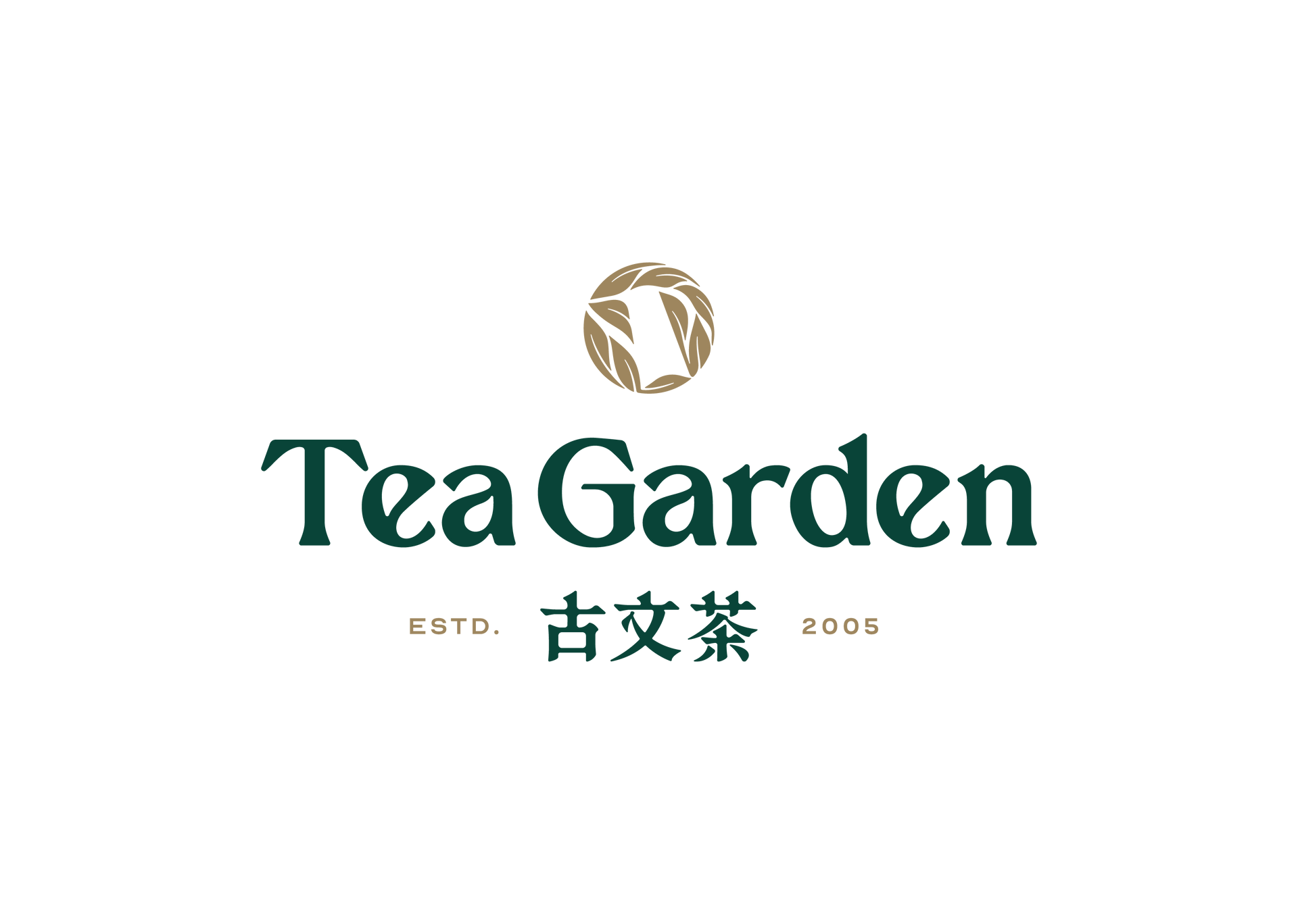 A corporate logo of Tea Garden Restaurant in green and grey