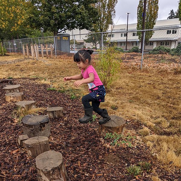 Montessori child outside the classroom