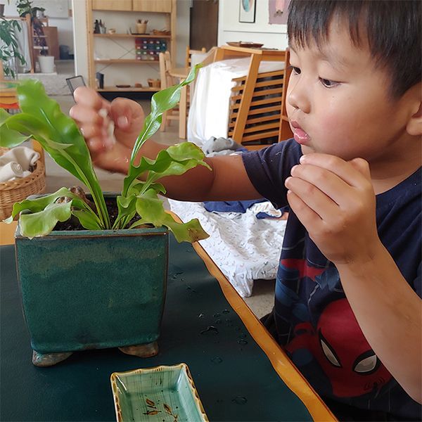 Guide observing child's work with Montessori materials