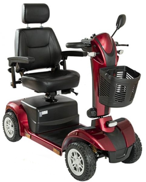 Uno scooter elettrico rosso con un cestino nella parte anteriore