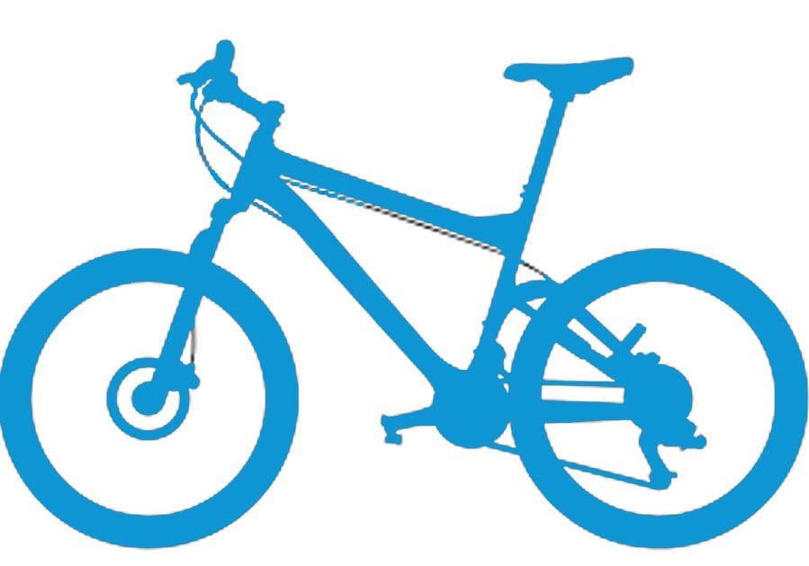 Una bicicletta blu si staglia su uno sfondo bianco.