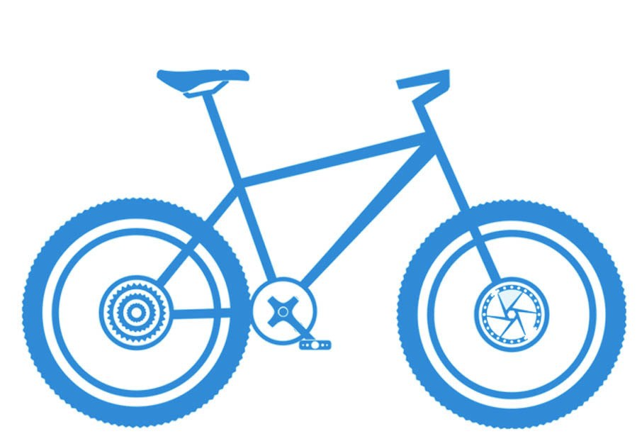 Una bicicletta blu con freno a disco sulla ruota anteriore