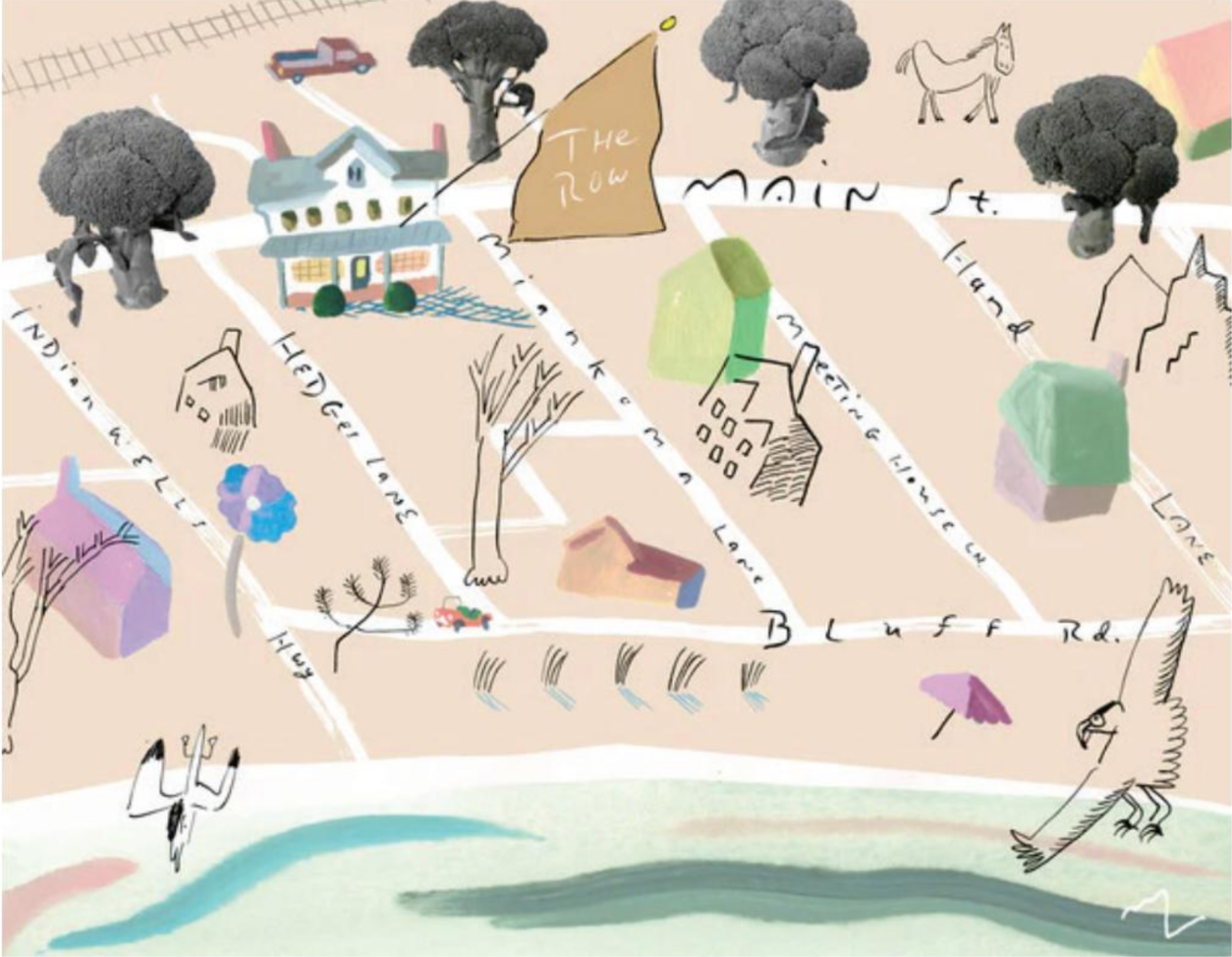 A drawing of a map showing the main street