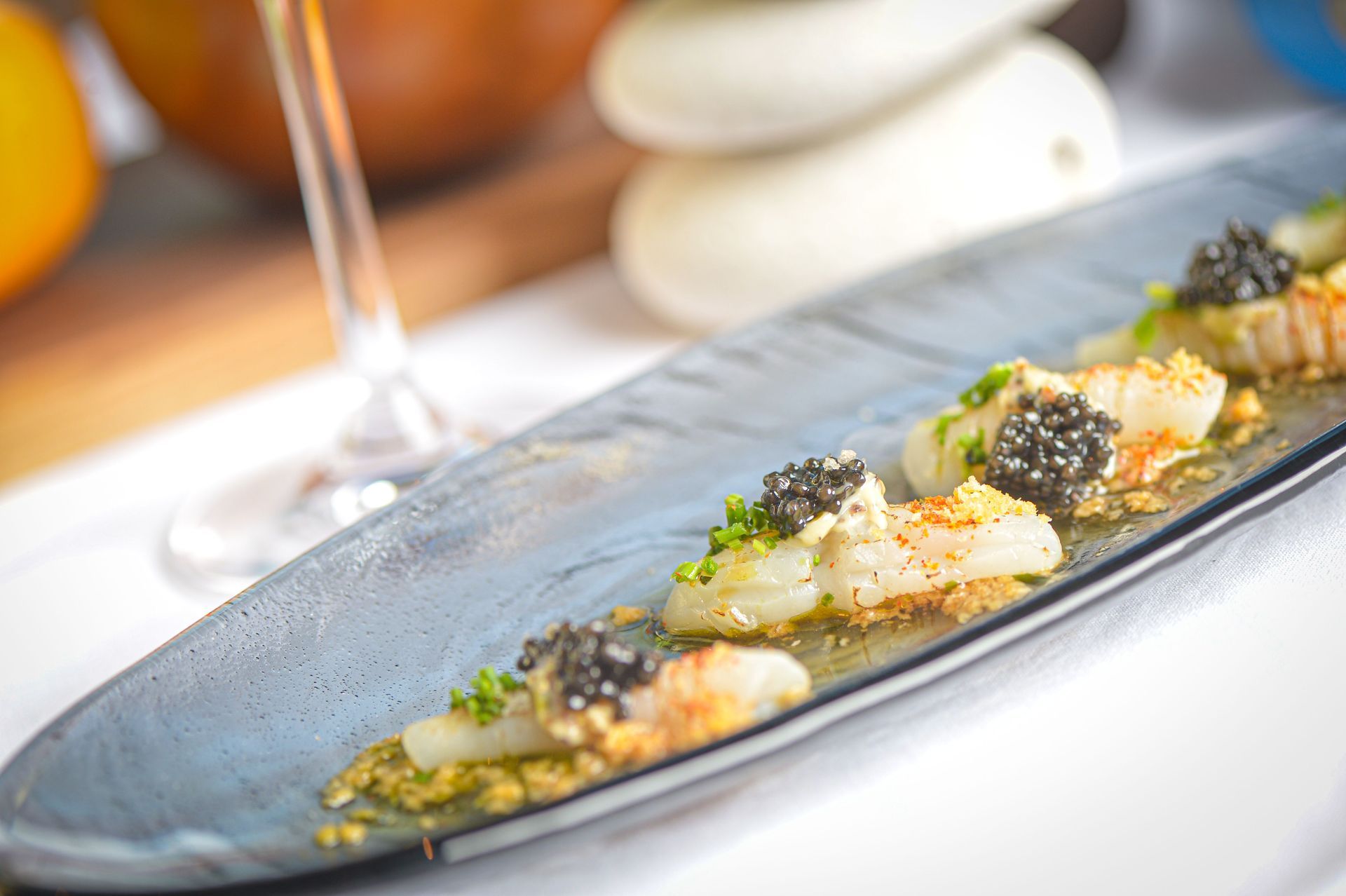 Torched Scallops Topped with Sasanian Caviar from Steak 48 Charlotte