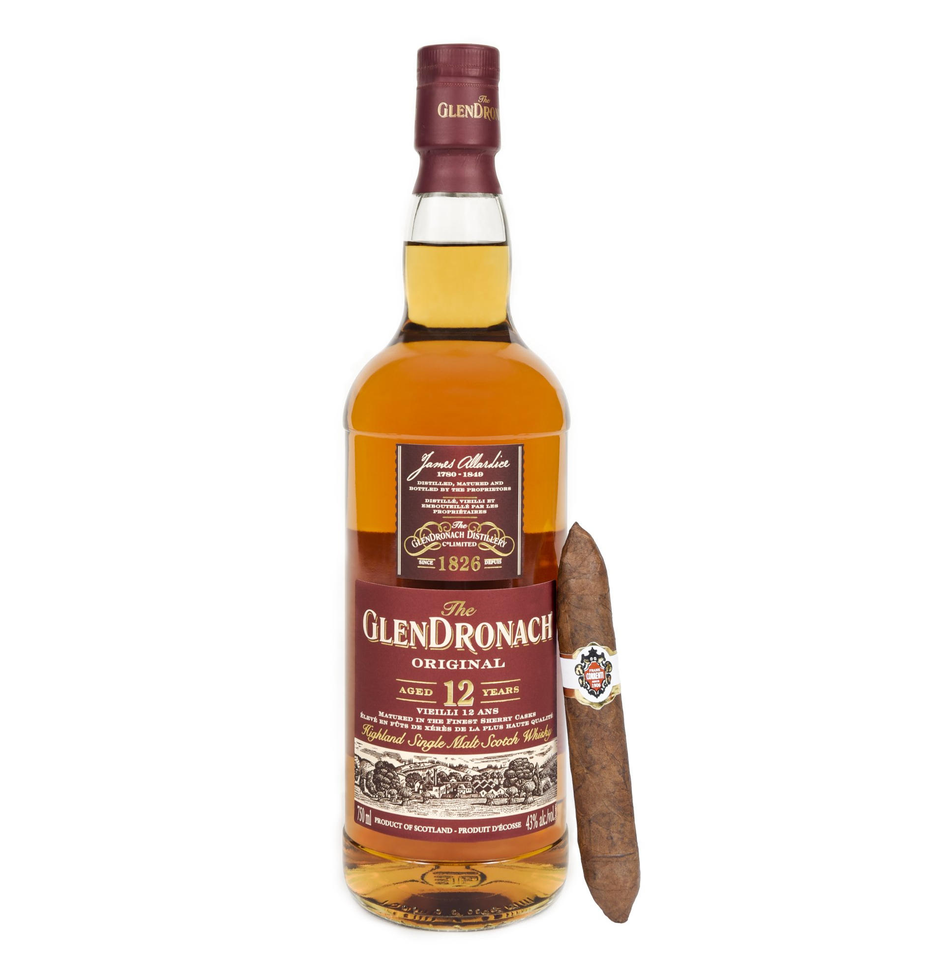 Glendronach 12 Year Old (43%) with a Frank Correnti Queen Oscuro (42 x 5 1/2)