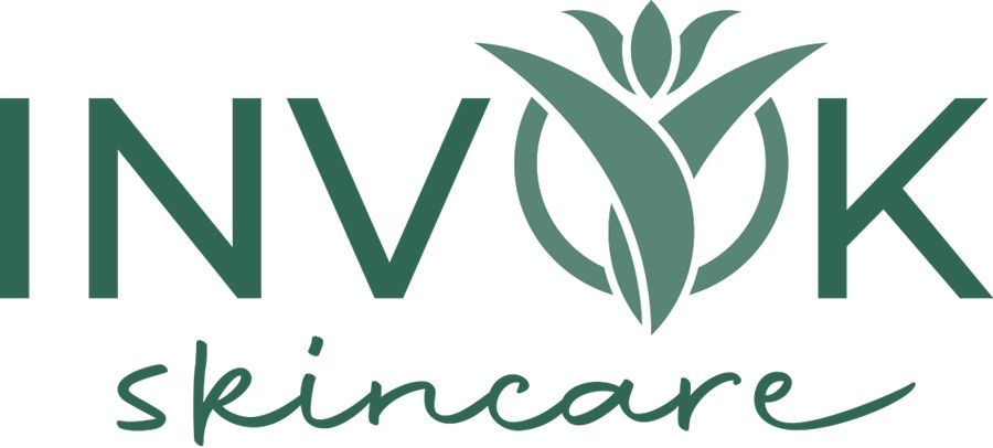 A logo for Invok skincare with a flower in the middle.