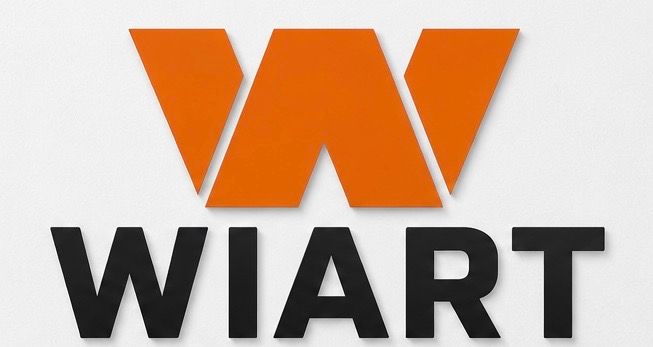 Logotipo WIART em laranja e preto com um 