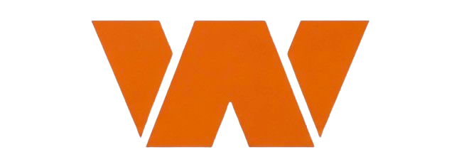 Logotipo estilizado em laranja com a letra W sobre fundo branco.