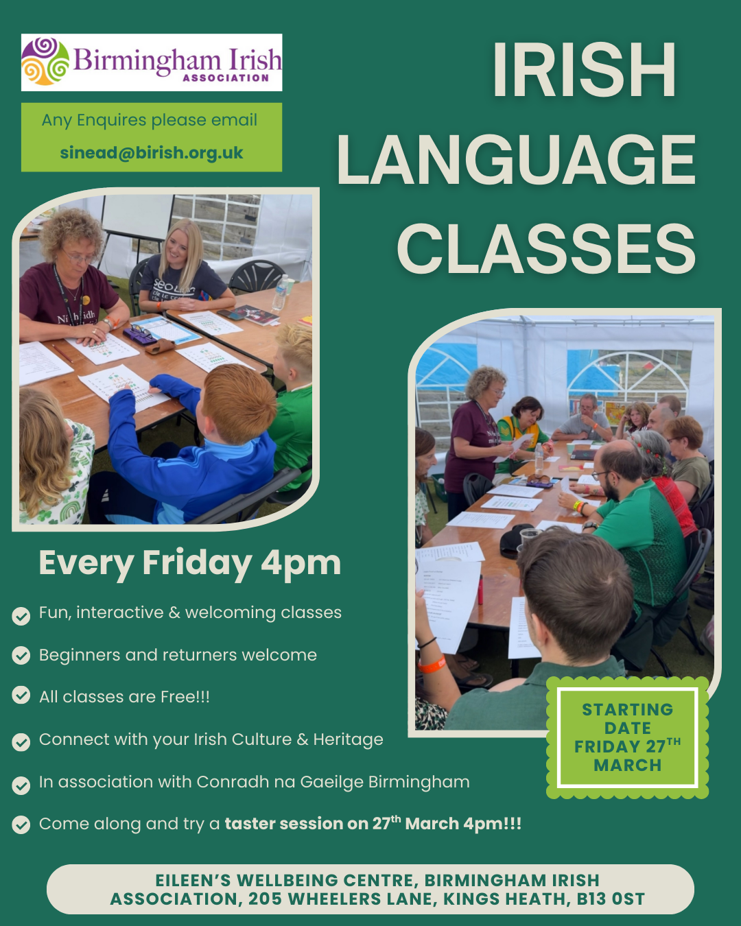 Irish language classes flyer