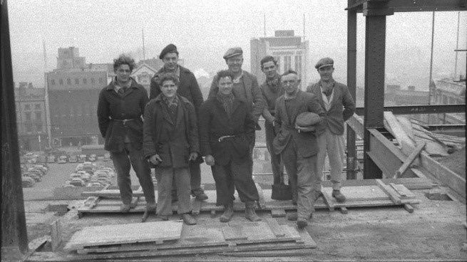 Irish construction workers on the roof of the Britannia building in Birmingham