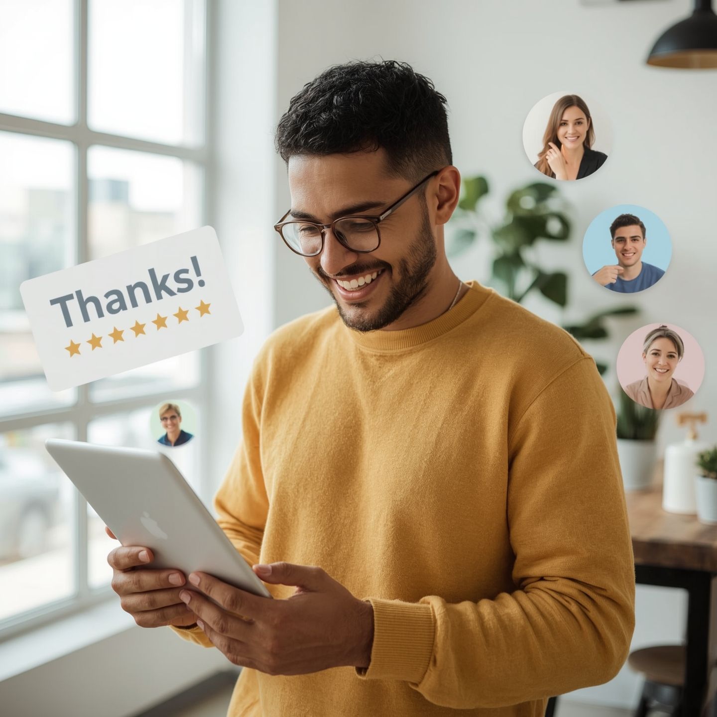 Happy business owner after getting a good review