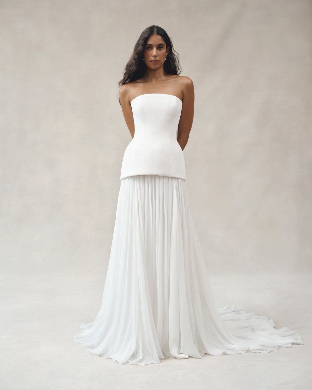 A dropwaist corset wedding dress