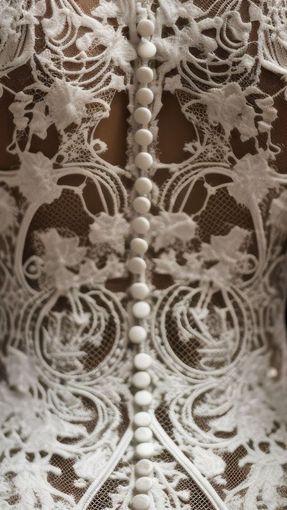 A close up of the back of a wedding dress with buttons.