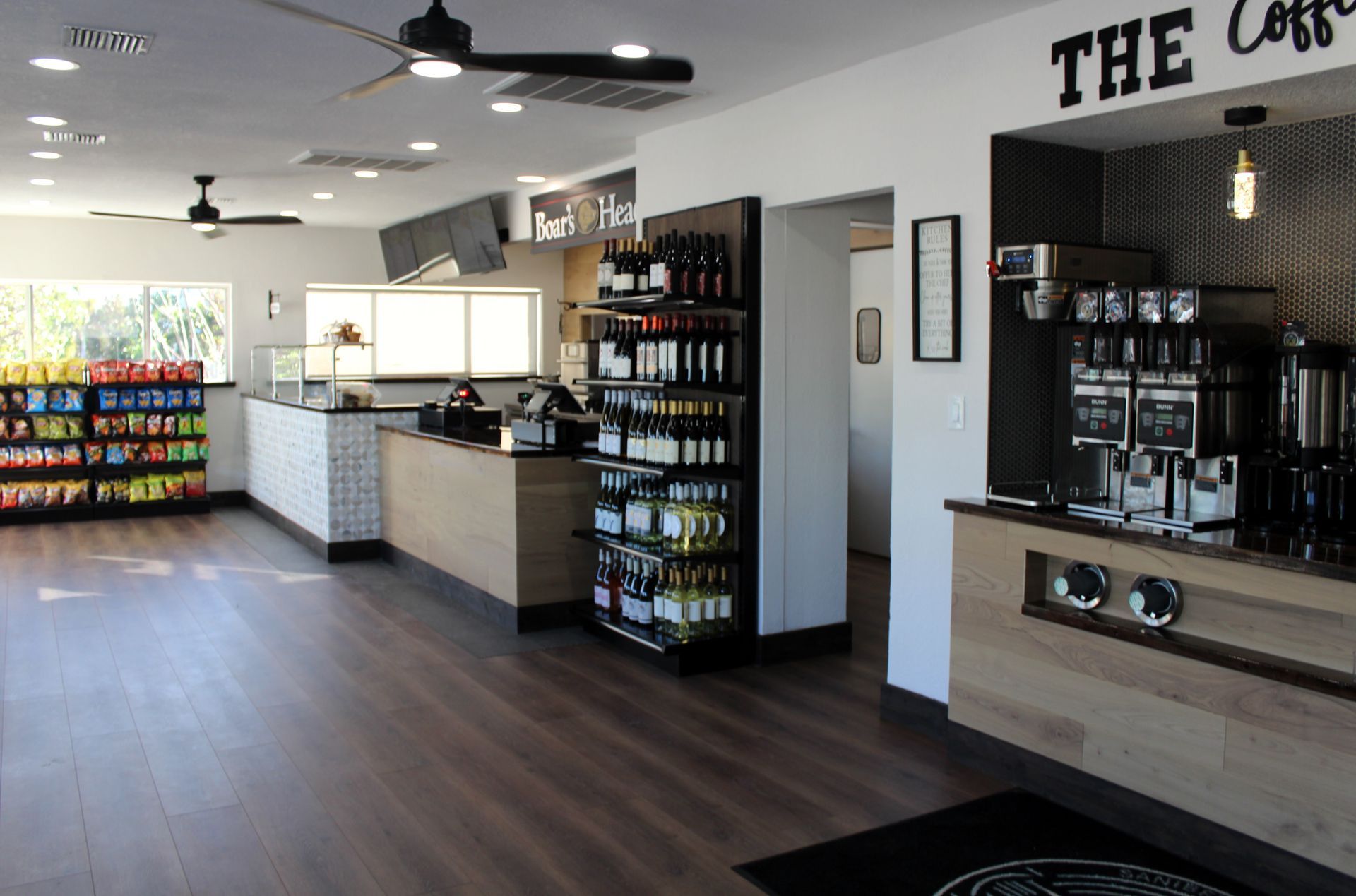 A restaurant with a sign that says the coffee on it