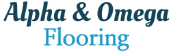 Alpha & Omega Flooring logo in teal and turquoise.