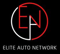 A logo for elite auto network is shown on a black background