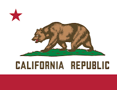A california republic flag with a bear on it