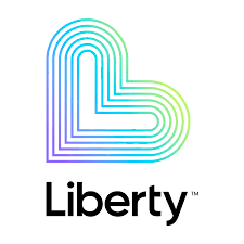 The logo for liberty is a heart with a rainbow colored outline.