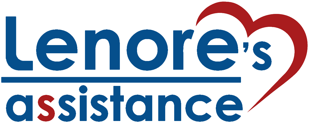 et blåt og rødt logo til lenores assistance