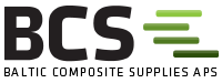 logoet for baltic composite supplies aps er sort og grønt.