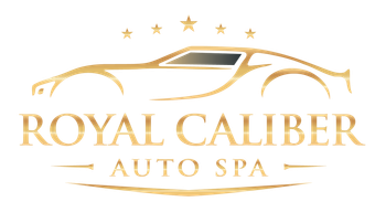 Gold logo featuring a car outline above the text 