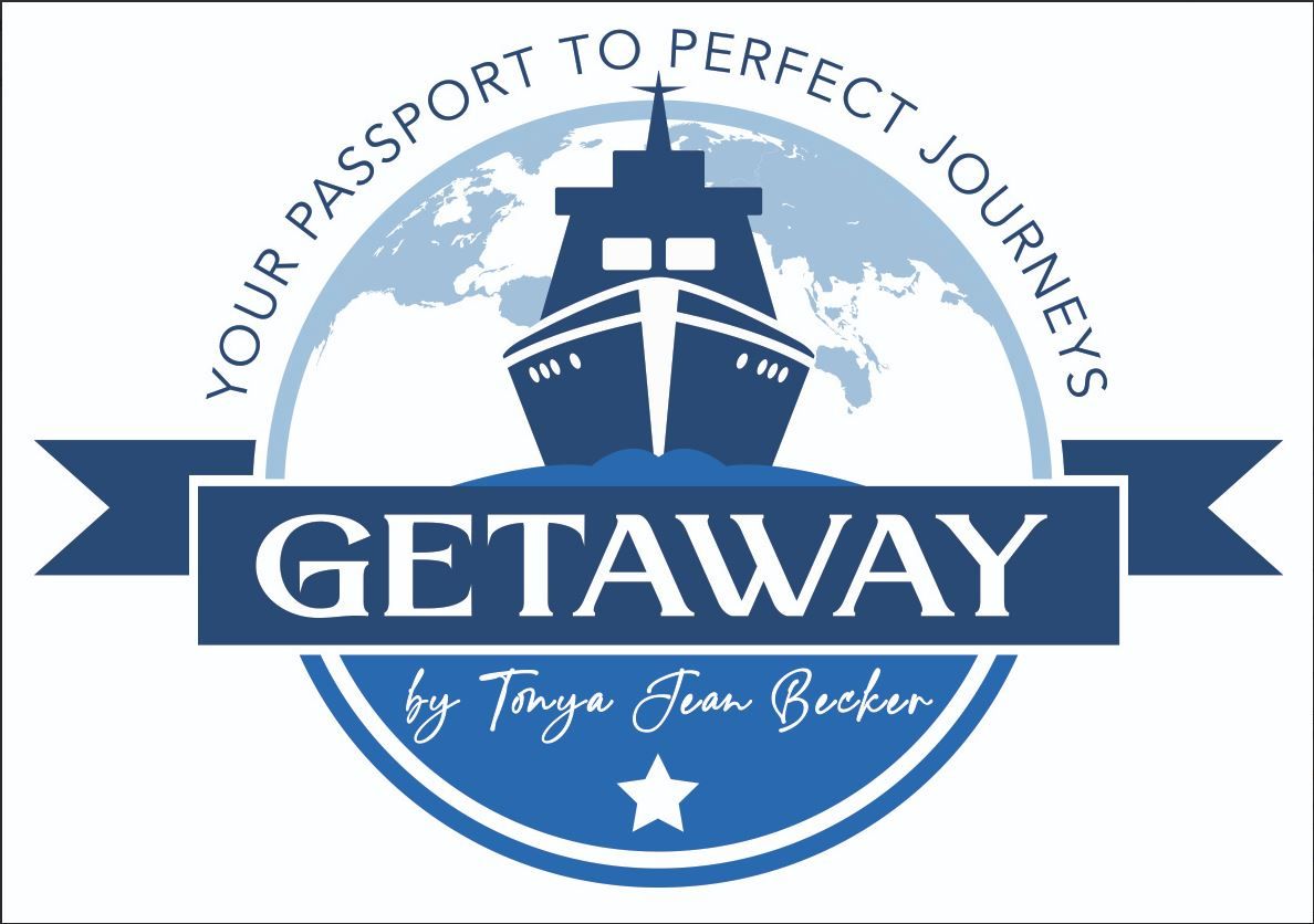Logo for Getaway travel agency, with a ship illustration, globe background, and text "Your Passport to Perfect Journeys."