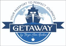Logo for Getaway travel agency, with a ship illustration, globe background, and text "Your Passport to Perfect Journeys."