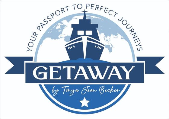 Logo for Getaway travel agency: a blue ship graphic over the word 